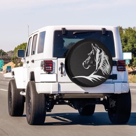 Delerain Spare Tire Cover with Backup Camera Hole Black White Horse Wheel Covers Waterproof Dust-Proof UV Sun Universal Fit for Trailer RV SUV Truck (17 Inch for Diameter 31"-33")