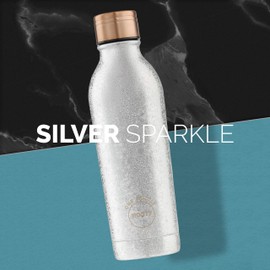 Root7 Bottle | Stainless Steel Water Bottle | Silver Sparkle 500 ml | Double Walled & Copper Insulated | Reusable Thermal Flask | BPA Free, Leak - Proof Bottle | Cold for 30 Hours & Hot for 20 Hours