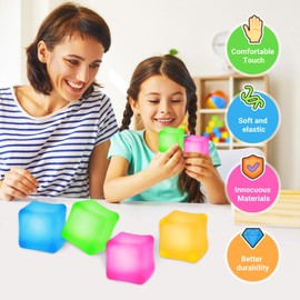 Aonuily Stress Cube Stress Balls, 4Pcs Glow Ice Cube Squishy Fidget Toy for Adults & Kids,Squishy Stress Balls Stress Relief Sensory Toys Squeeze Sugar Balls for Boys Girls