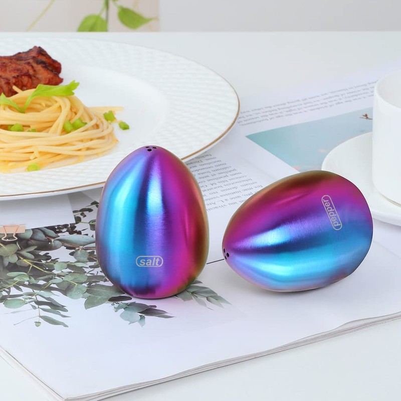 Rainbow Stainless Steel Egg Shaped Salt Pepper Shaker Set Salt