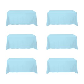 BRILLMAX 6 Pack Light Blue Tablecloths for 6 Foot Rectangle Tables 90 x 132 Inch - 6ft Rectangular Bulk Linen Polyester Fabric Washable Cloth Cover for Wedding Reception Banquet Birthday Party