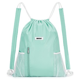 WANDF Drawstring Backpack with Shoulder Pad Sports Gym Backpack with Mesh Pocket String Bag for Women Men(Mint green)