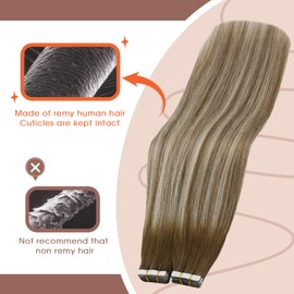 Sunny Hair Tape in Hair Extensions Human Hair Invisible Tape in Hair Extensions 10Pcs Tape in Extensions Real Human Hair Straight Hair Extensions for Women 24 inch Medium Brown with Platinum Blonde