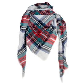 VIVIAN & VINCENT Fall Winter Scarf Classic Tassel Plaid Tartan Scarf for Women Warm Soft Chunky Large Blanket Wrap Shawl Scarves Christmas Red Green Black C49