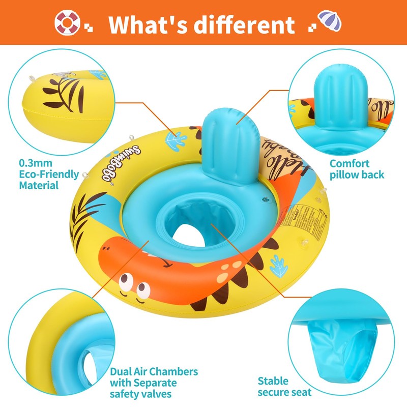 Swimbobo Inflatable Baby Swim Pool Float with Safe Seat and