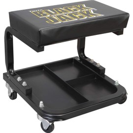Torin TR6100W BlackJack Rolling Creeper Garage/Shop Seat: Padded Mechanic Stool with Tool Tray Storage, Black