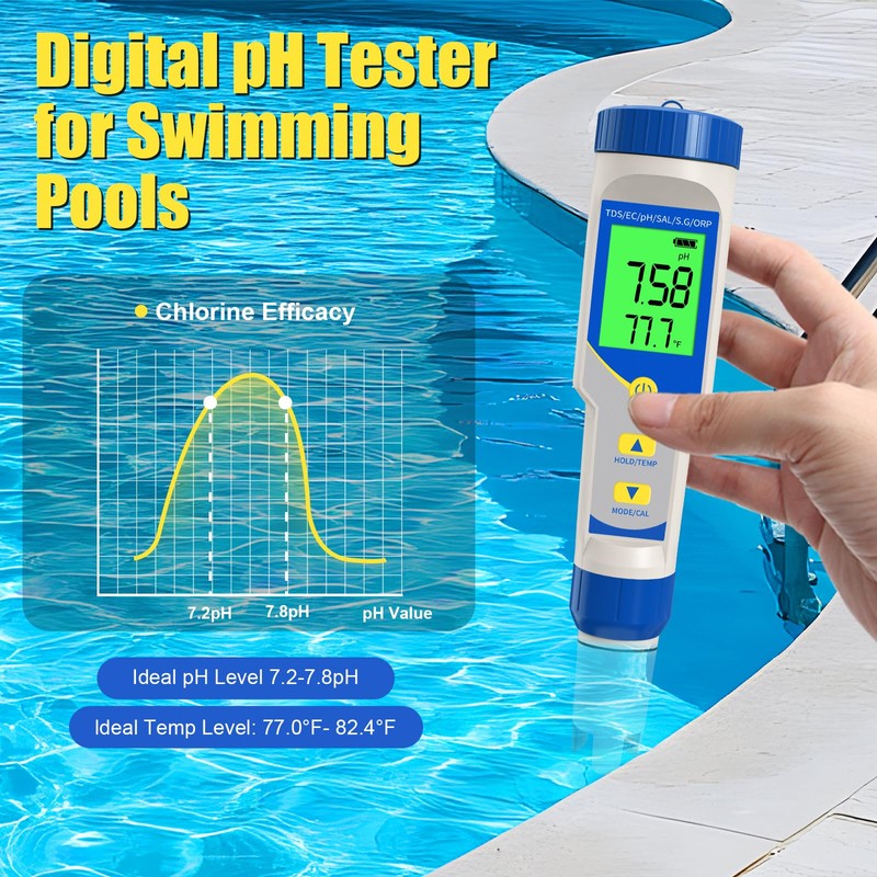 Yewhick Pool Salt Tester pH and Salt Meter for Saltwater