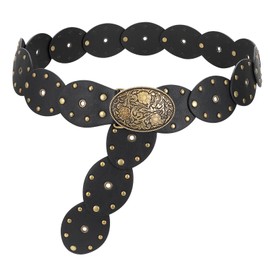 LEACOOLKEY Hollow Disc Belt Western Leather Belt Boho Concho Belt Vintage Waist Belt for Women, A-black, 47.2": Suit for waist size below 44"