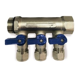 VN Infinite Quality 3 Loop 1/2" Plumbing PEX Manifolds 1" trunk w/ 1/2" Pex Ball Valves - 3-Branch Radiant Heat Manifold - PEX Tubing Floor Heating Manifolds - Blue Handles (3 Loop Blue)