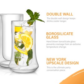 JoyJolt Cosmo Insulated Highball Glasses – Set of 2 Insulated Glass Tumbler for Cocktails, Lemonade, Ice Tea – Charming No Condensation Glasses – 295 ml / 10 oz Modern Glassware