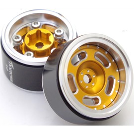 Txxrcss RC 1.0 Beadlock Wheels Offsets -2 Aluminum Rims for AX24 1/18 TRX4M All 1/24 Scale SCX24 Deadbolt RC Crawler Car Wheels Upgrades 4Pc (Silver & Golden)