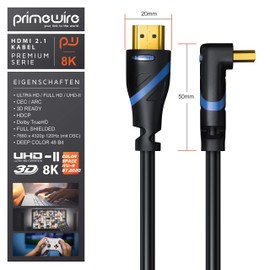 CSL - 0.5 m 50 cm 8K HDMI Cable 2.1 Angled 270° - Angle Plug 270 Degree - 8 K @ 60 Hz with DSC - 7680 x 4320-0.5 m - HDMI 2.1 2.0a 2.0b 3D UHD II Dynamic HDR-10+ - eARC - VRR - VRRR - Vision