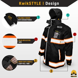 KwikSafety - Charlotte, NC - BLACK TORRENT Safety Rain Jacket Hi Vis Reflective Weather Proof ANSI Unrated Coat/Small