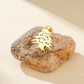 Dreamtimes Cedar of Lebanon Brooch Stainless Steel Eternal Tree of Life Lapel Pin for Women Men Symbol of Strength & Resilience Badge for Jacket Coat Scarf Bag (Gold)