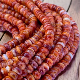 ABCGEMS Gulf of California Dark Spiny Oyster Shell Beads - Between Baja California & Mainland Mexico (Exclusive Rounded Edges Produce More Sparkle Than Traditional Heishi Cut) Smooth Rondelle 6mm Tiny