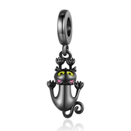DATOUQI Black Cat Charm Hanging Cat Charms Pet Cat Charms 925 Sterling Silver Charms for Bracelets Necklace