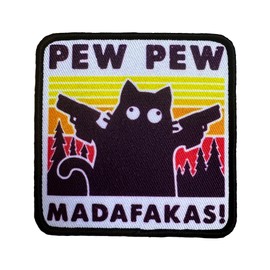 PEW PEW MADAFAKAS Cat Patch Morale Patches Velcro Embroidery Woven Label Print Tactical Velcro for Clothing Backpack Baseball Cap Uniform Vest Dog Harness Orange