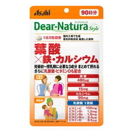 Dear-Natura Style Folic Acid & Iron Calcium, 180 Count (90 Day Supply) Asahi Supplement, Produced in Japan, Pouch, 2 Tablets Daily Recommended, For Pregnancy Support, During Pregnancy, Lactation
