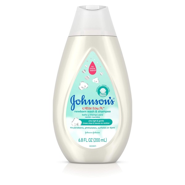 Johnson's CottonTouch Newborn Baby Wash & Shampoo, Made with Real Cotton, 6.8 fl. oz