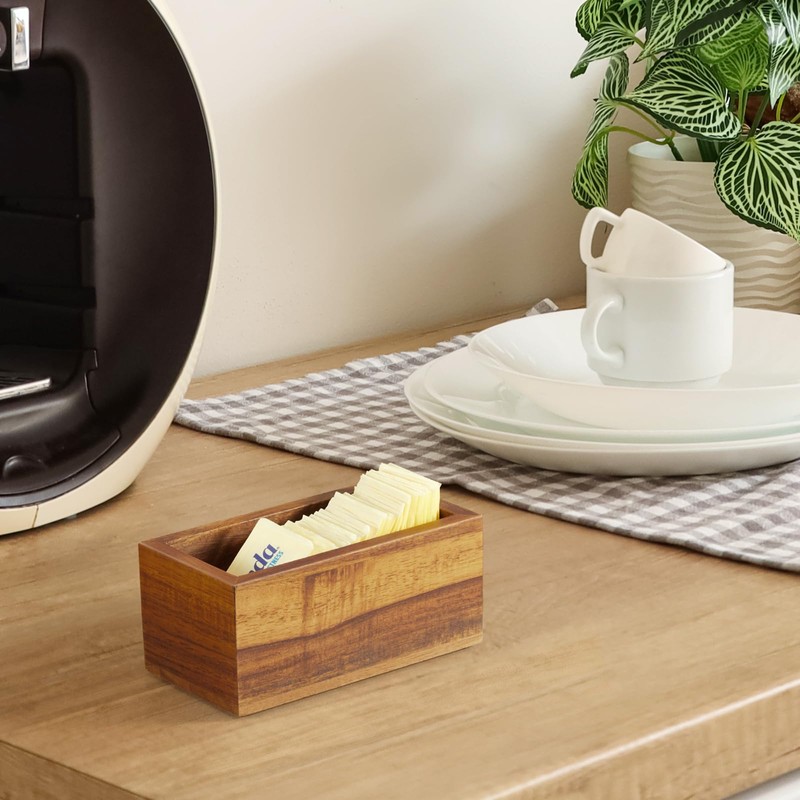 BWODYAY Sugar Packet Holder, Acacia Wood Sugar Caddy, Sugar Packet