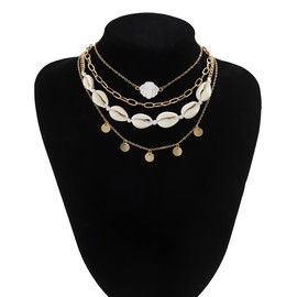 Wnddle 4 Piece Shell Necklace Set, Natural Shell Chains, Layering Chain Gold, Women's Natural Shell Choker Necklaces, Boho Shell Necklaces, for Women Girls Summer Beach Jewellery, Natural bowl, No