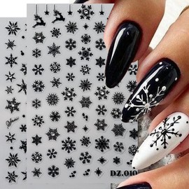 Snowflake Nail Art Stickers 3D Christmas Nail Stickers with Rhinestone 4PCS Black Snowflake Deer Design Christmas Nail Adhesive Stickers Manicure Nail Art Supplies for Christmas Nail Art Decorations