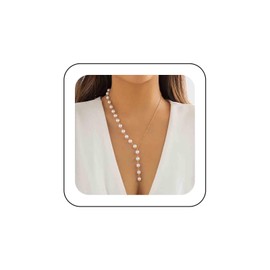 Inateannal Boho Pearl Y Lariat Neckalce Long Pearl Drop Y Necklace Gold Pearl Choker Necklace Pearl Beaded Chain Necklace Vintage Pearl Tassel Neckalce Asymmetrical Pearl Pendant Necklace