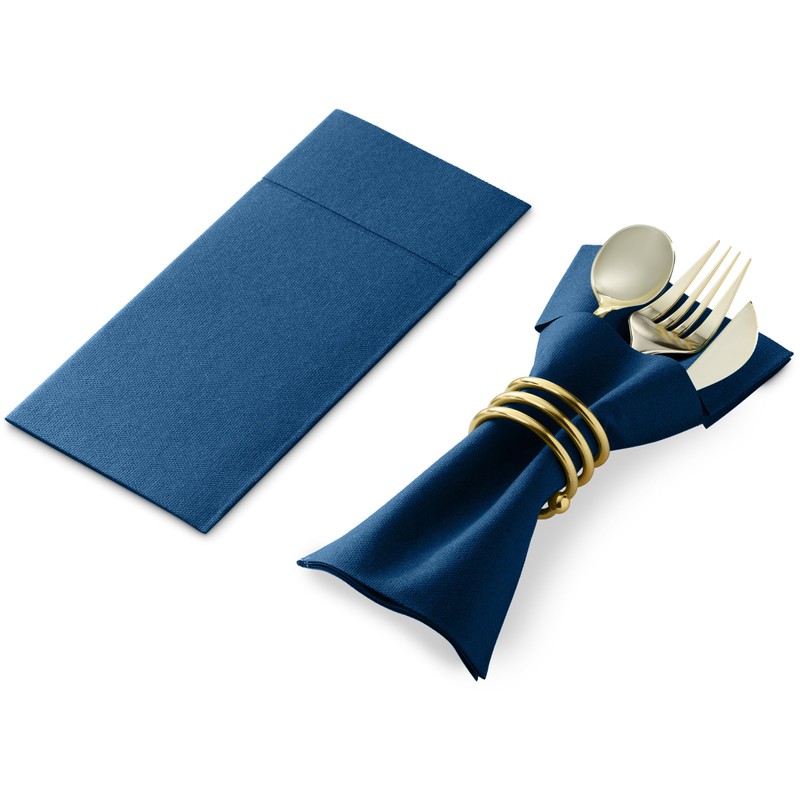 Disposable Linen-Feel Dinner Napkins With Built-in Flatware Pocket, 50-Pack BLUE
