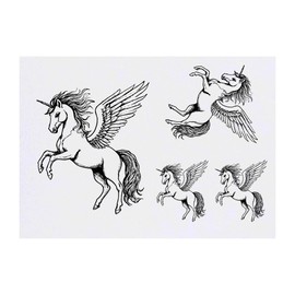 Azeeda 4 x 'Verzauberter Pegasus' Temporäre Tattoos - Wasserfest, Hautfreundlich & Ungiftig · Transfers in Verschiedenen Größen (TO00075094)