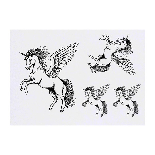 Azeeda 4 x 'Verzauberter Pegasus' Temporäre Tattoos - Wasserfest, Hautfreundlich