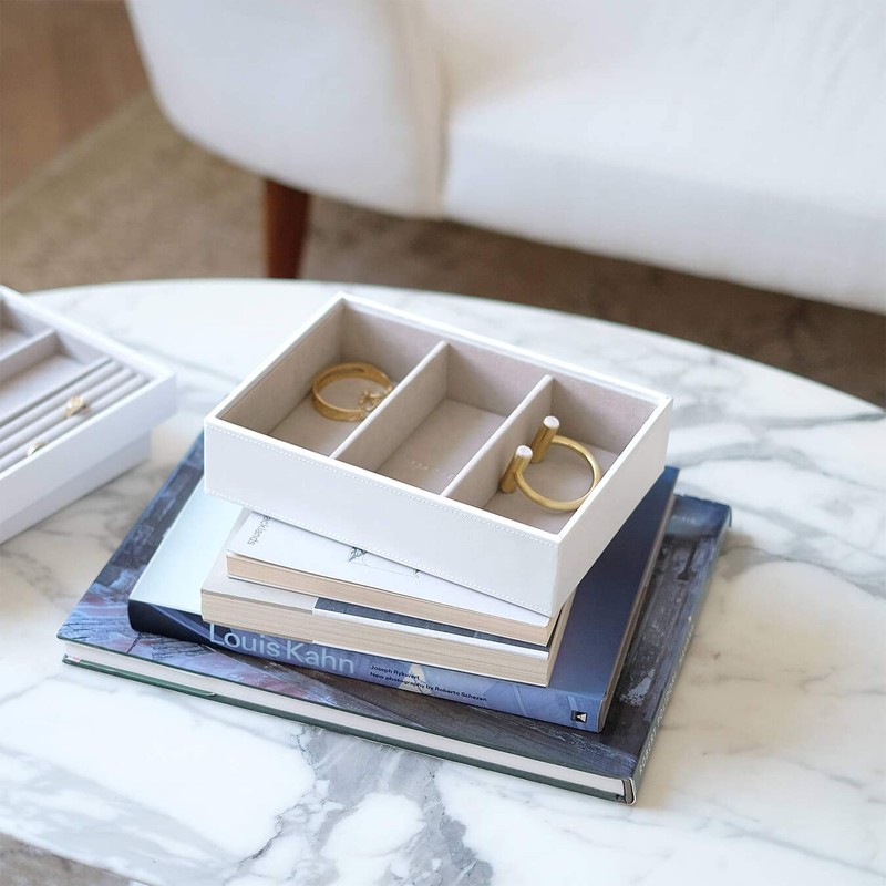 Stackers White Classic Deep 3 section Jewellery Box Grey Velvet