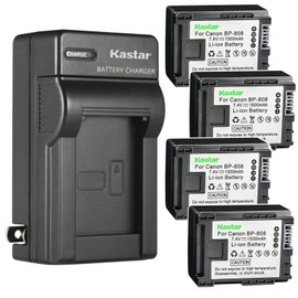 Kastar 4-Pack BP-808 BP808 Battery and AC Wall Charger Compatible with Canon FS10, FS11, FS20, FS21, FS22, FS31, FS40, FS100, FS200, FS300, FS400, HF G10, HF G20, VIXIA HF M30, VIXIA HF M31 Cameras