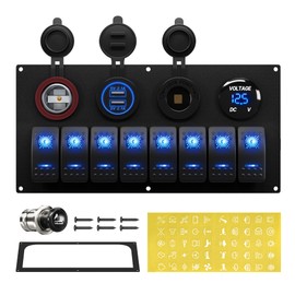 RVBOATPAT RVBOATPAT Marine Boat Switch Panel Waterproof 8 Gang 12V Rocker Switch Panel 12 Volt Toggle Switch Panel Blue LED Lighted for Automotive Car Truck