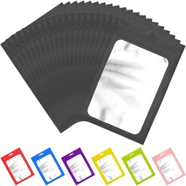100 Pieces Resealable Mylar Bags with Clear Window Smell Proof Bags Packaging Bags Foil Pouch Zip Bags for Food Self Sealing Storage Supplies (Black, 2.75×3.93 inches) - Color: black, Size: 3.54x6.29 inches
