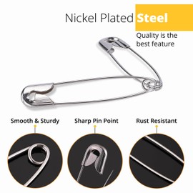 Wenrook 300 Pack Safety Pins Assorted, 4 Different Sizes, Strong Nickel Plated Steel, Safety Pins for Clothes, Crafts, Pinning and More