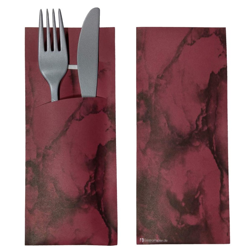Cutlery Pockets with Napkin Bordeaux Marbled 20 cm Pack of