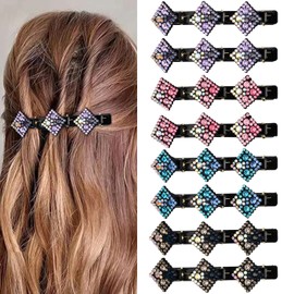 Vesaneae Pack of 8 Crystal Flower Women's Hair Clips with 3 Clips, Sparkling Rhinestone Hair Clips, Braided with 3 Mini Hair Clips, Hummingbird Hair Clip with Crystal Flower, Women's Hair Clips with Clips