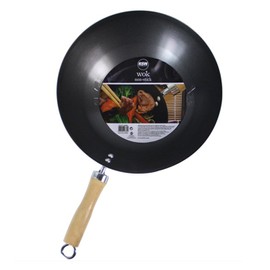 Non Stick Carbon Steel Wok 11" / 28cm Diameter for Chinese Cooking & Frying