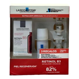 La Roche-Posay Rutina Anti-Arrugas/Regeneradora Para Todo Tipo De Piel, Suero Retinol B3 30ml, Mini Suero Hyalu B5 3ml, Mini Anthelios Age Correct FPS50+ 3ml, Agua Termal 50ml.