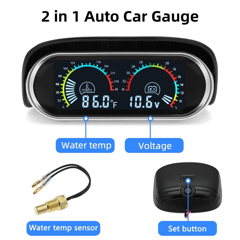 MAIMEIMI 2 in 1 Auto Gauge Set Water Temp Gauge
