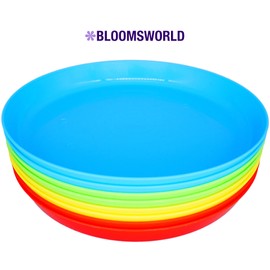 Bloomsworld 8 Toddler Plastic Plates Set, Reusable, BPA Free, Kids Picnic and Party Tableware for Boys and Girls