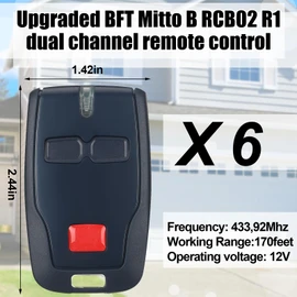 Kingdder 6 Pcs 2 Channel Remote Control Compatible with BFT Mitto B RCB02 R1, 433.92mhz Gate Opener Remote Control Transmitter for All Kinds of Doors, Easy to Program