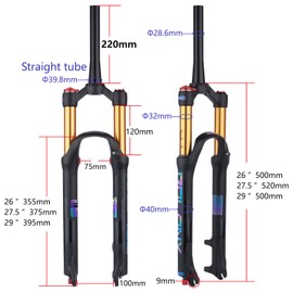 BOLANY 26/27.5/29 MTB Bike Air Suspension Fork Shock Absorber Rebound Adjustment 1 1/8 Straight Tube QR 9mm Travel 100mm Manual/Remote Locking Fit Mountain/Road Bike