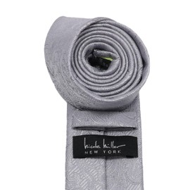 Nicole Miller New York Men's Silver Solid Neck Tie | Paisley Design | 3" Width | Modern & Contemporary