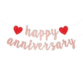 WODJR Anniversary Banner Anniversary Party Decorations Happy Anniversary Banner Rose Gold Glitter Happy Anniversary Banner Glitter Flash Bunting Garland Sign for Anniversary Wedding Decorations