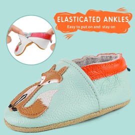 LACOFIA Baby Soft Leather Shoes Anti-Slip Soft Infant Boys Girls Slipper Crib Shoes First Walkers Light Blue Fox 12-18 Months