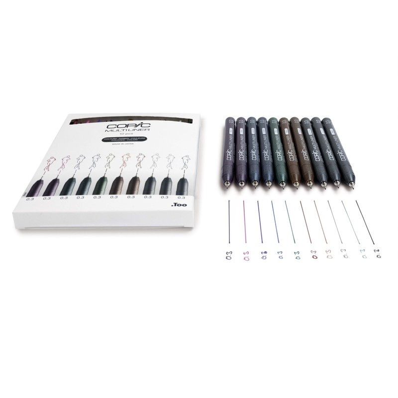 COPIC Multiliner Set "Colors", 10 Fineliner Pens in Various Colours,