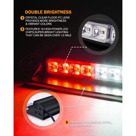 Xprite Windshield Strobe Dual Lightbar Aluminum White&Red LED Dash Hazard Warning Security Flashing Traffic Lights Bar w/Suction Cups, for Emergency POV Fire Vehicles Ambulance Firefighter Trucks