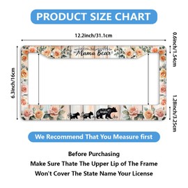 2PCS Mama Bear License Plate Frame Baby Bear Cub Floral Flower Wood Grain License Plate Personalise Stainless Steel Funny Design Compatible with Standard License Plate Holder 12.3" x 6.3"