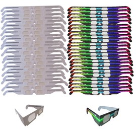 Fireworks Diffraction Glasses - 25 Rainbow Hearts (Plain White Frames) plus 25 Starburst Effect (Rave Waves Frames) - 50 Glasses Total for Fireworks, Holiday Lights, Wedding Receptions, Rave Events